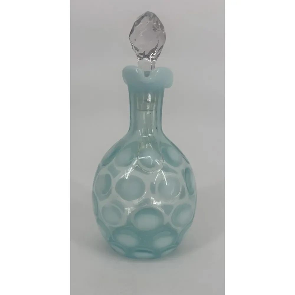 Vintage Fenton Blue Cruet Opalescent Coin Dot Cruet Ruffled Edge W/Stopper 7”